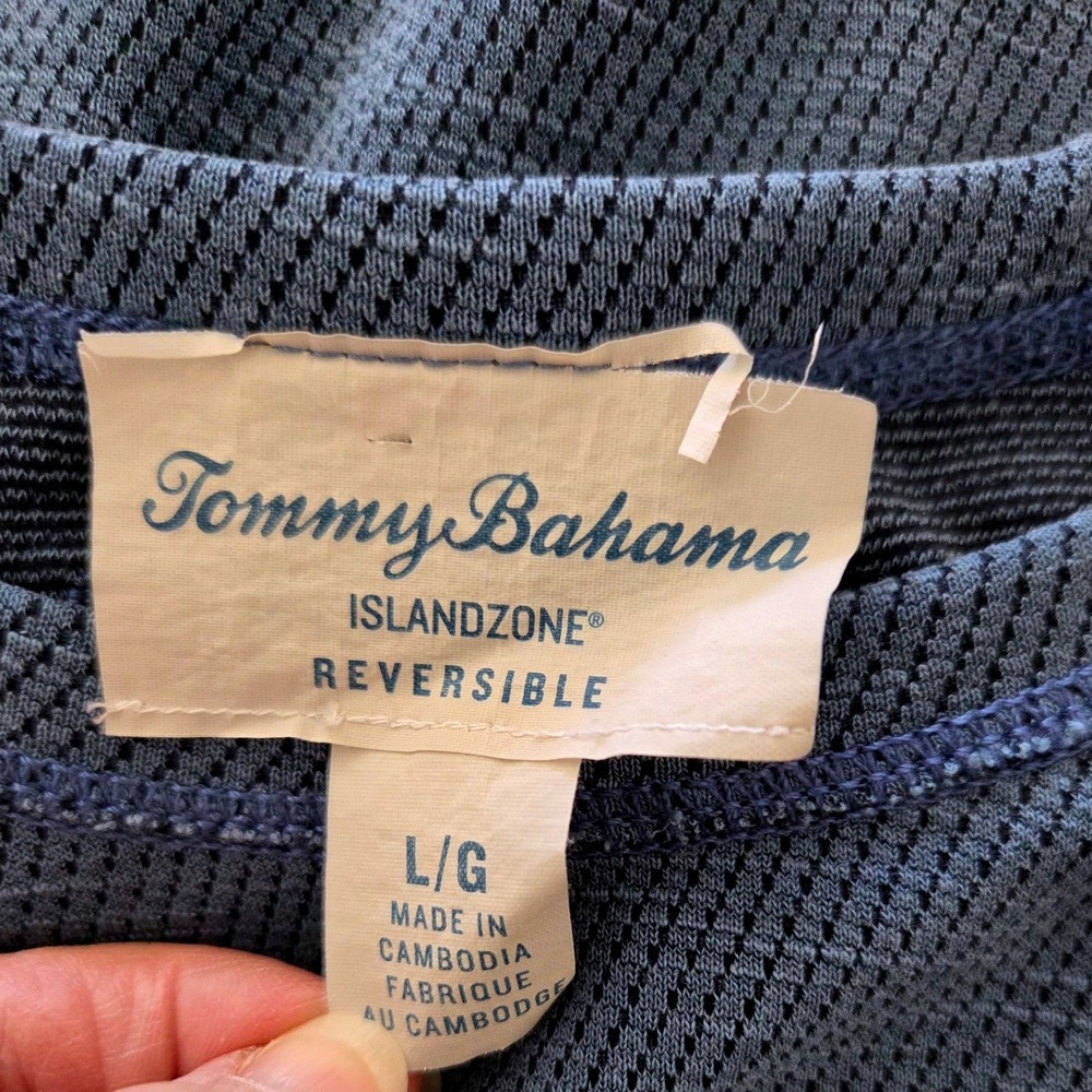 Tommy Bahama Mens IslandZone Reversible T-Shirt Blue Textured Short Sleeve Sz‎ L - Picture 4 of 8